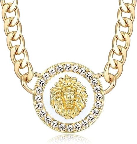 Women's Hip Hop Basketball Wives Lion Head Chunky Chain Choker Necklace Crystal Statement Linked Necklace Party Costume Outfit Cocktail Animal Jewelry in Saudi Arabia