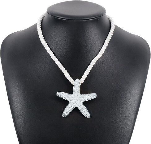 Unique Gold Starfish Pendant Necklace for Women,Chunky White Braided Rope Choker Necklace,Dainty Silver Big Star Statement Necklace Beach Jewelry in Saudi Arabia
