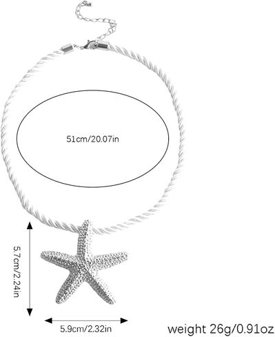 Unique Gold Starfish Pendant Necklace for Women,Chunky White Braided Rope Choker Necklace,Dainty Silver Big Star Statement Necklace Beach Jewelry in Saudi Arabia
