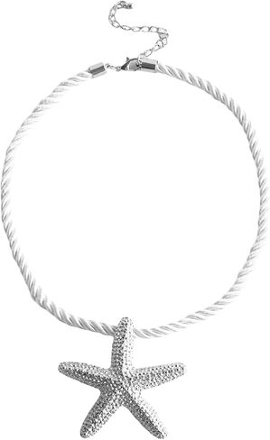 Unique Gold Starfish Pendant Necklace for Women,Chunky White Braided Rope Choker Necklace,Dainty Silver Big Star Statement Necklace Beach Jewelry in Saudi Arabia