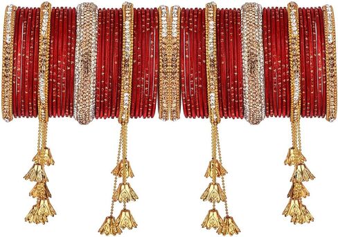 Efulgenz Bridal Indian Bareles for Women Wedding Indian Bangle مجموعة بوليوود المجوهرات Rhinestone CZ Crystal Bracelet Plain Metal Bangle for Women (58 pcs) in Kuwait