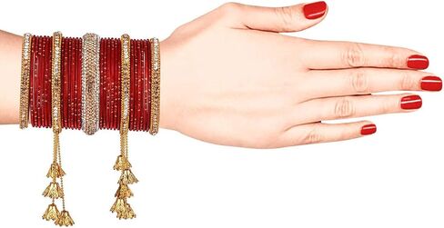 Efulgenz Bridal Indian Bareles for Women Wedding Indian Bangle مجموعة بوليوود المجوهرات Rhinestone CZ Crystal Bracelet Plain Metal Bangle for Women (58 pcs) in Kuwait