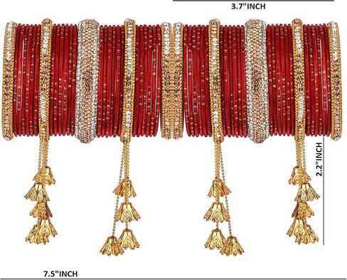 Efulgenz Bridal Indian Bareles for Women Wedding Indian Bangle مجموعة بوليوود المجوهرات Rhinestone CZ Crystal Bracelet Plain Metal Bangle for Women (58 pcs) in Kuwait