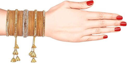 Efulgenz Bridal Indian Bangles for Women Wedding Indian Bangle Set Bollywood Jewelry Rhinestone CZ Crystal Bracelet Plain Metal Bangle Set for Women (58 Pcs) in Saudi Arabia