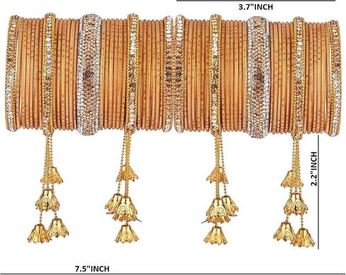 Efulgenz Bridal Indian Bangles for Women Wedding Indian Bangle Set Bollywood Jewelry Rhinestone CZ Crystal Bracelet Plain Metal Bangle Set for Women (58 Pcs) in Saudi Arabia
