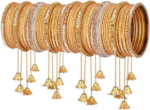 Efulgenz Bridal Indian Bangles for Women Wedding Indian Bangle Set Bollywood Jewelry Rhinestone CZ Crystal Bracelet Plain Metal Bangle Set for Women (58 Pcs) in Saudi Arabia