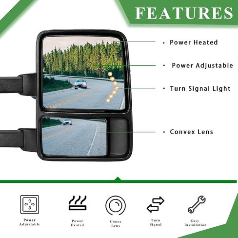 PZ TOWING MIRROR Left & Right PAIR SET For 99-07 F250/F350/F450/F550 Super Duty,01-05 Excursion Power Heated with Arrow Light,Smoke Signal Lamp,Extendable Side Mirrors Driver Passenger in Saudi Arabia