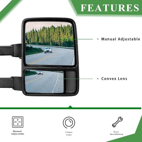 PZ TOWING MIRROR Left & Right PAIR SET For 99-07 F250/F350/F450/F550 Super Duty,01-05 Excursion Power Heated with Arrow Light,Smoke Signal Lamp,Extendable Side Mirrors Driver Passenger in Kuwait