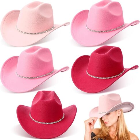 Hercicy 6 Pack Western Cowboy Hats with Rhinestone Tassel Bands Sequin Trim Sparkly Cowgirl Party Hats للبالغين نساء الرجال in Kuwait