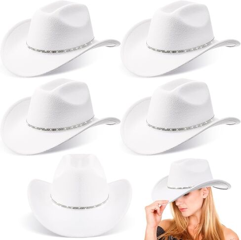 Hercicy 6 Pack Western Cowboy Hats with Rhinestone Tassel Bands Sequin Trim Sparkly Cowgirl Party Hats للبالغين نساء الرجال in Kuwait