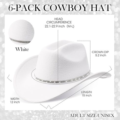 Hercicy 6 Pack Western Cowboy Hats with Rhinestone Tassel Bands Sequin Trim Sparkly Cowgirl Party Hats للبالغين نساء الرجال in Kuwait