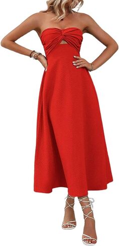 Skays Womens Brandless Twist Knot Midi Dress Dutout a-line tube summer cocktail party with back smock in Saudi Arabia