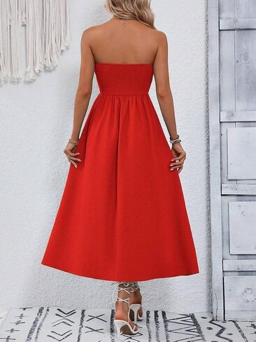 Skays Womens Brandless Twist Knot Midi Dress Dutout a-line tube summer cocktail party with back smock in Saudi Arabia