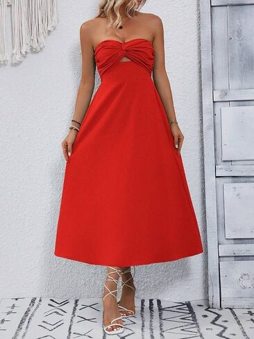 Skays Womens Brandless Twist Knot Midi Dress Dutout a-line tube summer cocktail party with back smock in Saudi Arabia