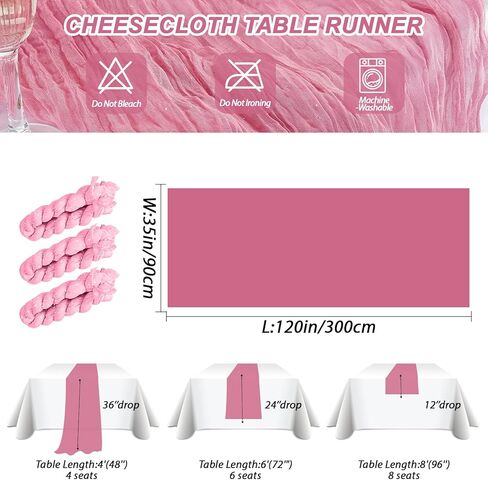 Cheesecloth Sparkly Table Runner 35x120 Inches Gauze Boho Rustic Cheese Cloth Table Runner for Baby Shower Wedding Party Easter Spring Summer Home Decorations (Dusty Pink, 1 Pack-10FT) in Kuwait