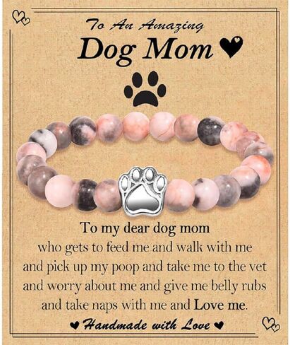 Dog Mom Gifts for Women, Dog Gifts for Dog Lovers with Gift Message Card, Natural Stone Dog Mom Charm Bracelets, Healing Crystal Beaded Stretch Bracelet for Mothers Day, Christmas, Birthday in Kuwait