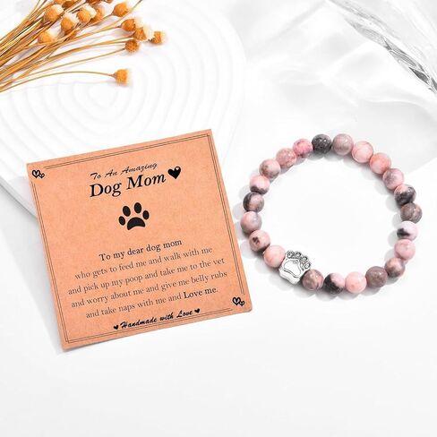 Dog Mom Gifts for Women, Dog Gifts for Dog Lovers with Gift Message Card, Natural Stone Dog Mom Charm Bracelets, Healing Crystal Beaded Stretch Bracelet for Mothers Day, Christmas, Birthday in Kuwait
