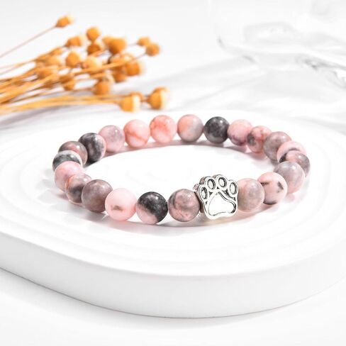 Dog Mom Gifts for Women, Dog Gifts for Dog Lovers with Gift Message Card, Natural Stone Dog Mom Charm Bracelets, Healing Crystal Beaded Stretch Bracelet for Mothers Day, Christmas, Birthday in Kuwait