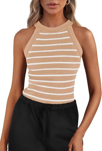 PrettyGarden Womens Tops Dary Disy Halter Neck Out Out Tank Tops for Women 2025 Slim Fit Slibed Sumbed Sanks in Saudi Arabia