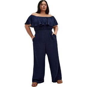 City Chic Women's Plus Size Jumpsuit - Serene Off Shoulder Ruffle in Kuwait