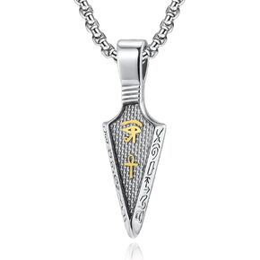 Eye of Horus Arrowhead Necklace Egyptian Protection Ankh Cross Amulet Pendant on 24+2″ Stainless Steel Adjustable Chain in Saudi Arabia