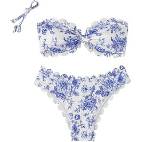 Shenhe Women's 2 قطعة Bandeau Bikini مجموعات الأزهار طباعة الأسقلوب البوهو بلا حمالات in Kuwait