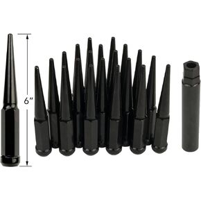 Grehge 32 PCs Extra Long 6" Tall 14x1.5 Black Spike Lug Nuts with Key in Kuwait