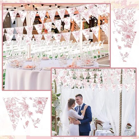 5 Pieces Blue White Vintage Floral Paper Pennant Garland Wedding Garland Triangle Banner for Wedding Bridal Shower Outdoor Decoration in Kuwait