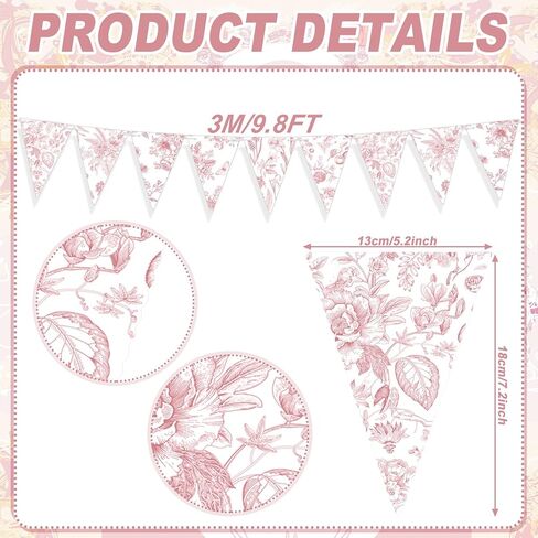 5 Pieces Blue White Vintage Floral Paper Pennant Garland Wedding Garland Triangle Banner for Wedding Bridal Shower Outdoor Decoration in Kuwait