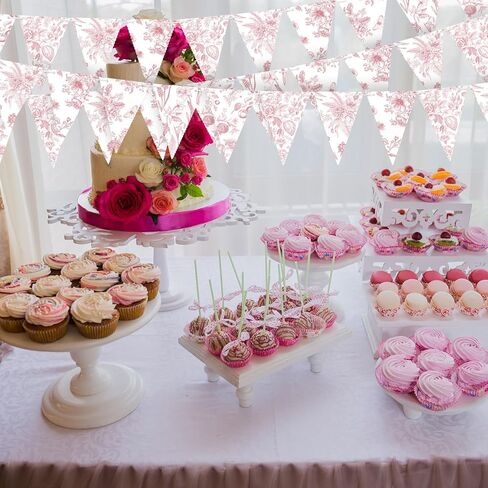 5 Pieces Blue White Vintage Floral Paper Pennant Garland Wedding Garland Triangle Banner for Wedding Bridal Shower Outdoor Decoration in Kuwait