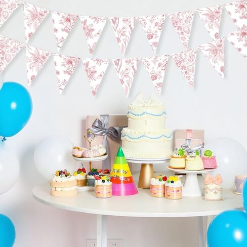 5 Pieces Blue White Vintage Floral Paper Pennant Garland Wedding Garland Triangle Banner for Wedding Bridal Shower Outdoor Decoration in Kuwait