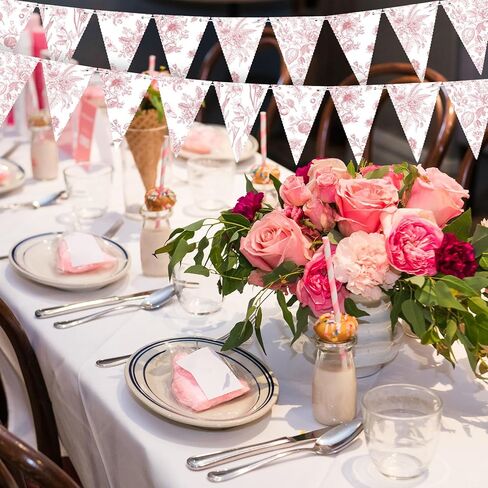 5 Pieces Blue White Vintage Floral Paper Pennant Garland Wedding Garland Triangle Banner for Wedding Bridal Shower Outdoor Decoration in Kuwait