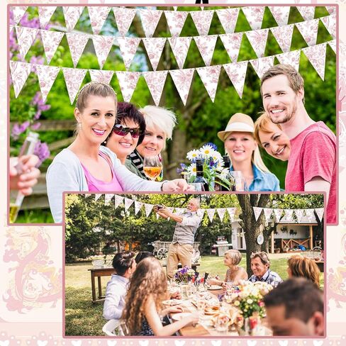 5 Pieces Blue White Vintage Floral Paper Pennant Garland Wedding Garland Triangle Banner for Wedding Bridal Shower Outdoor Decoration in Kuwait