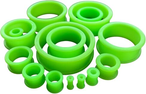 PAIR of Unique Green Silicone Double Flare Tunnels - Plugs - Gauges up to 2 inches - Body Jewelry in Saudi Arabia