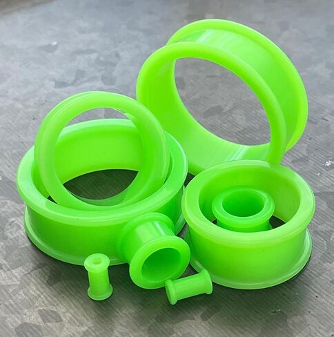 PAIR of Unique Green Silicone Double Flare Tunnels - Plugs - Gauges up to 2 inches - Body Jewelry in Saudi Arabia