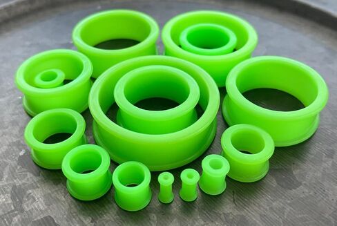 PAIR of Unique Green Silicone Double Flare Tunnels - Plugs - Gauges up to 2 inches - Body Jewelry in Saudi Arabia