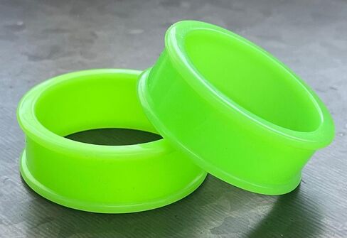 PAIR of Unique Green Silicone Double Flare Tunnels - Plugs - Gauges up to 2 inches - Body Jewelry in Saudi Arabia