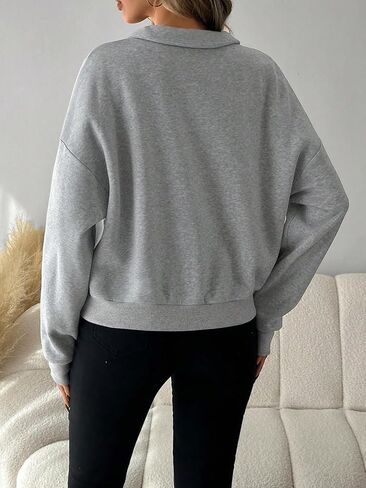 SweatyRocks Women's Zip Up Sweatshirt Collared Drop Shoulder Long Sleeve Loose Pullover Top in Saudi Arabia