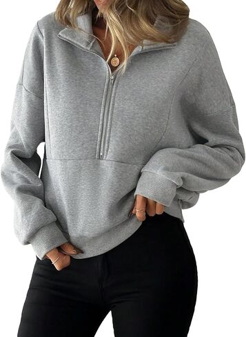 SweatyRocks Women's Zip Up Sweatshirt Collared Drop Shoulder Long Sleeve Loose Pullover Top in Saudi Arabia