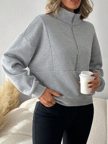 SweatyRocks Women's Zip Up Sweatshirt Collared Drop Shoulder Long Sleeve Loose Pullover Top in Saudi Arabia