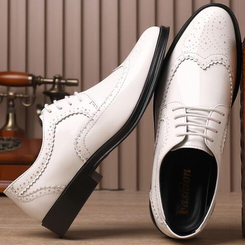 Men's Business Dress Shoes Versatile Plus Size Wedding Shoes Pointed Toe Strappy Low(White-Dinosaur Doodle4,7.5) in Saudi Arabia
