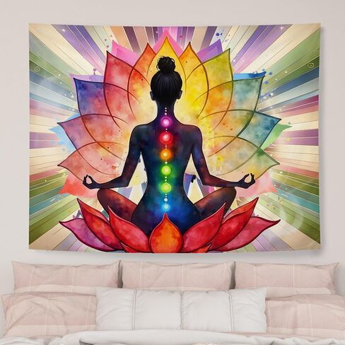 AQYIP Seven Chakra Yoga Meditation Tapestry Wall Hanging, Colorful Mandala Indian Hippie Chakra Tapestry Decorative Wall Blanket Decor for Meditation Yoga Zen Room Bedroom, 50x60 Inch in Saudi Arabia