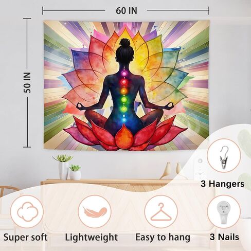 AQYIP Seven Chakra Yoga Meditation Tapestry Wall Hanging, Colorful Mandala Indian Hippie Chakra Tapestry Decorative Wall Blanket Decor for Meditation Yoga Zen Room Bedroom, 50x60 Inch in Saudi Arabia