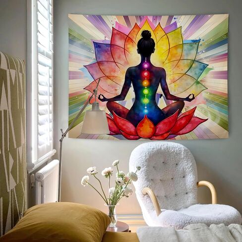 AQYIP Seven Chakra Yoga Meditation Tapestry Wall Hanging, Colorful Mandala Indian Hippie Chakra Tapestry Decorative Wall Blanket Decor for Meditation Yoga Zen Room Bedroom, 50x60 Inch in Saudi Arabia