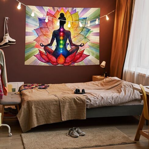 AQYIP Seven Chakra Yoga Meditation Tapestry Wall Hanging, Colorful Mandala Indian Hippie Chakra Tapestry Decorative Wall Blanket Decor for Meditation Yoga Zen Room Bedroom, 50x60 Inch in Saudi Arabia