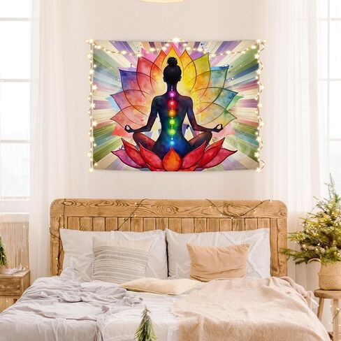AQYIP Seven Chakra Yoga Meditation Tapestry Wall Hanging, Colorful Mandala Indian Hippie Chakra Tapestry Decorative Wall Blanket Decor for Meditation Yoga Zen Room Bedroom, 50x60 Inch in Saudi Arabia