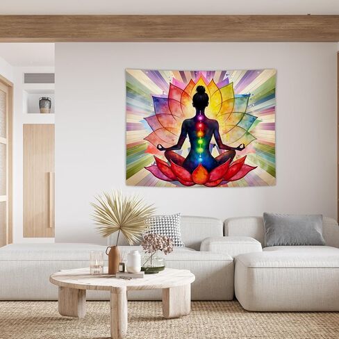 AQYIP Seven Chakra Yoga Meditation Tapestry Wall Hanging, Colorful Mandala Indian Hippie Chakra Tapestry Decorative Wall Blanket Decor for Meditation Yoga Zen Room Bedroom, 50x60 Inch in Saudi Arabia