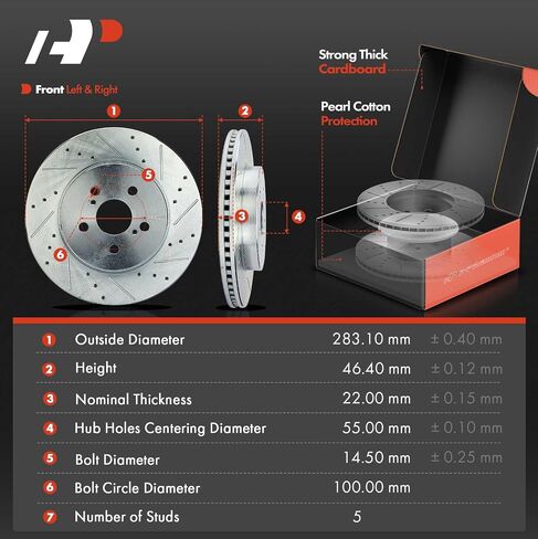 A-Premium 11.15 inch (283.1mm) Front Drilled and Slotted Disc Brake Rotors + Ceramic Pads Kit Compatible with Select Toyota Models - Corolla 2019-2022, Prius Prime 2020-2022, 6-PC Set in Saudi Arabia