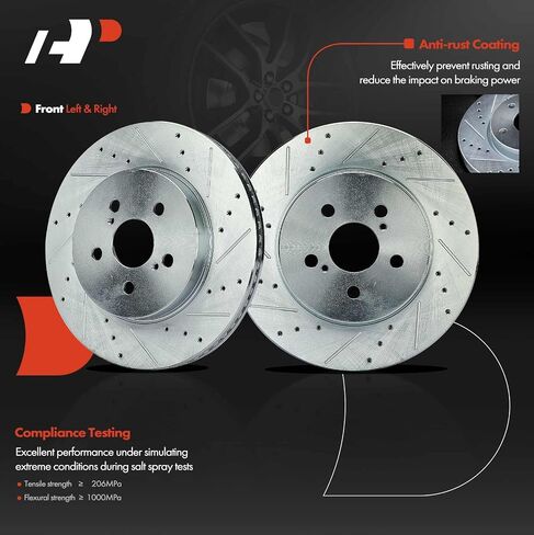A-Premium 11.15 inch (283.1mm) Front Drilled and Slotted Disc Brake Rotors + Ceramic Pads Kit Compatible with Select Toyota Models - Corolla 2019-2022, Prius Prime 2020-2022, 6-PC Set in Saudi Arabia