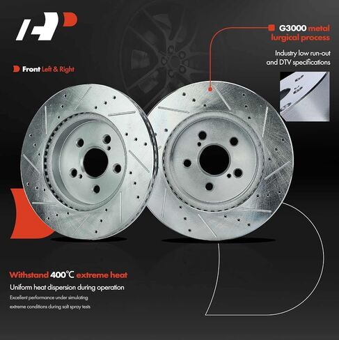 A-Premium 11.15 inch (283.1mm) Front Drilled and Slotted Disc Brake Rotors + Ceramic Pads Kit Compatible with Select Toyota Models - Corolla 2019-2022, Prius Prime 2020-2022, 6-PC Set in Saudi Arabia